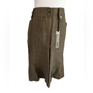 Gardeur Fine Linen Pleated Skirt Button Zipper Front Patch Pockets
